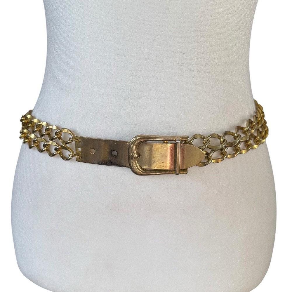 Vintage 80s 90s Metal Chain Belt Gold Tone Belt Size XS Small